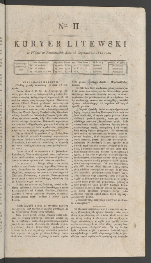 Kuryer Litewski. 1820, numer&nbsp;11
