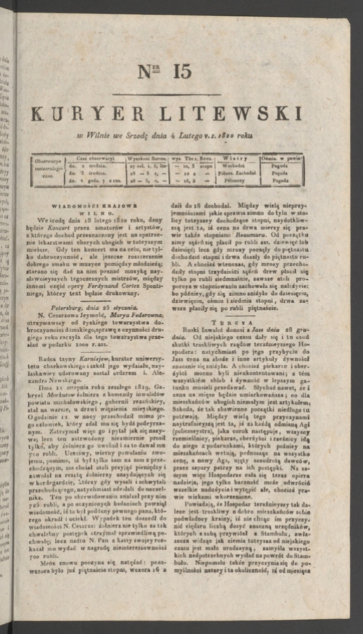 Kuryer Litewski. 1820, numer 15