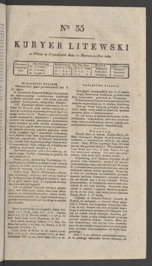 Kuryer Litewski. 1820, numer&nbsp;35