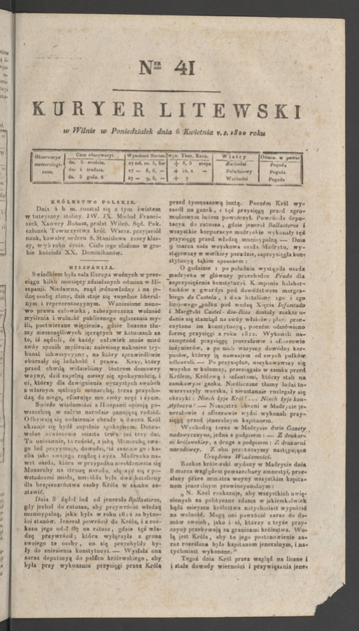 Kuryer Litewski. 1820, numer&nbsp;41