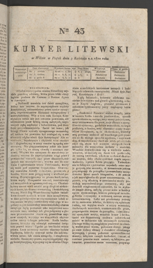Kuryer Litewski. 1820, numer&nbsp;43