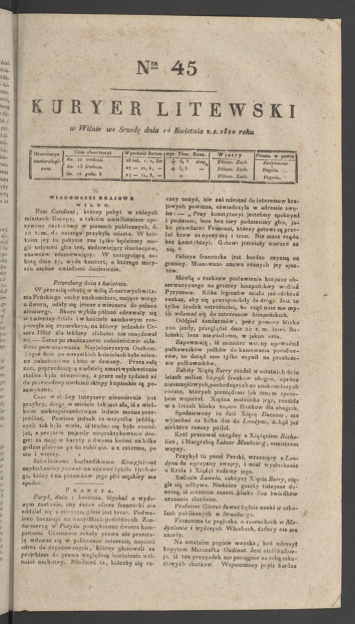 Kuryer Litewski. 1820, numer&nbsp;45