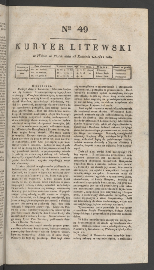 Kuryer Litewski. 1820, numer&nbsp;49