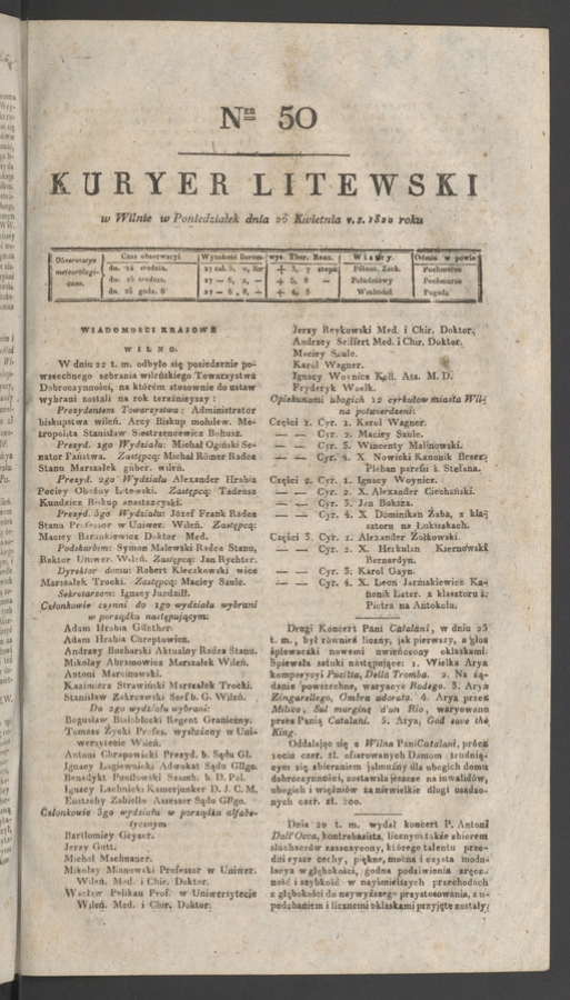 Kuryer Litewski. 1820, numer&nbsp;50