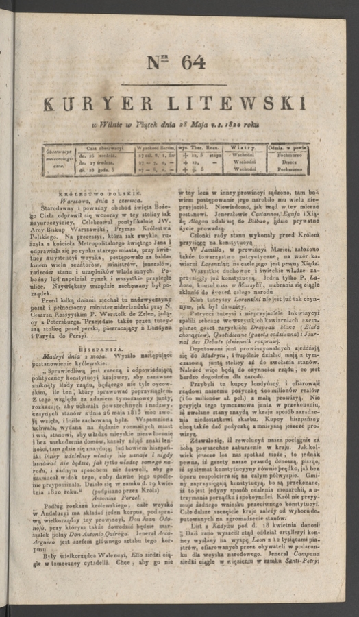 Kuryer Litewski. 1820, numer 64