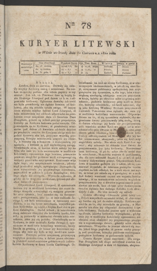 Kuryer Litewski. 1820, numer 78