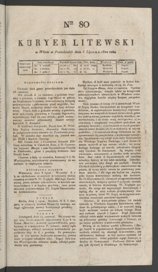 Kuryer Litewski. 1820, numer&nbsp;80