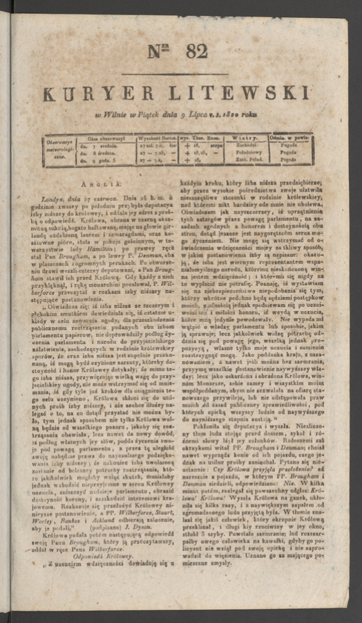 Kuryer Litewski. 1820, numer&nbsp;82