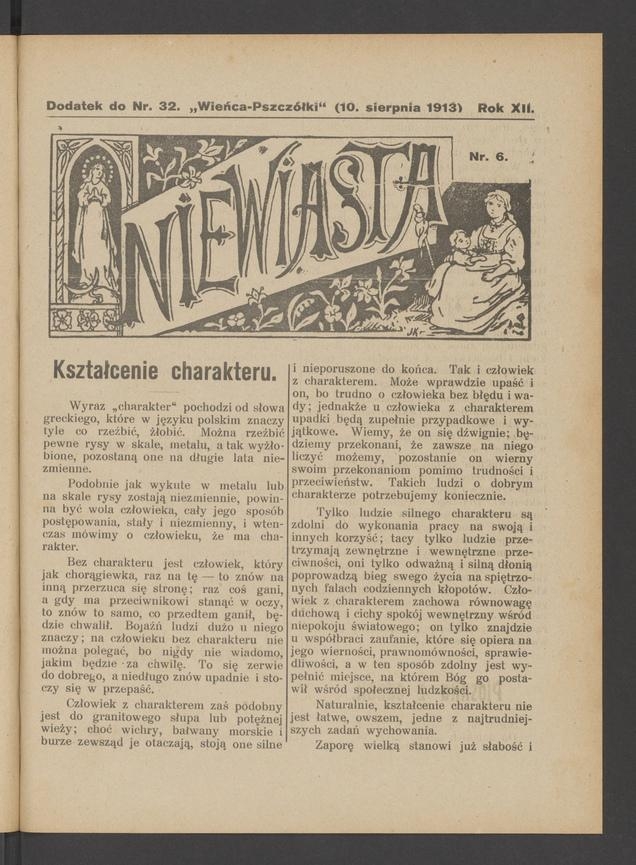 Niewiasta : dodatek do&nbsp;numeru&nbsp;32 &bdquo;Wieńca-Pszcz&oacute;łki&rdquo;. Rok&nbsp;13, 1913, numer&nbsp;6