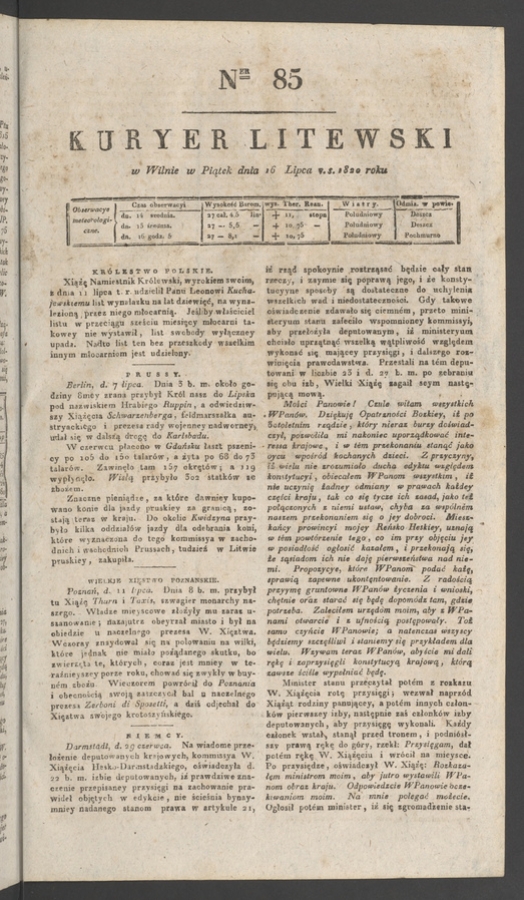 Kuryer Litewski. 1820, numer 85