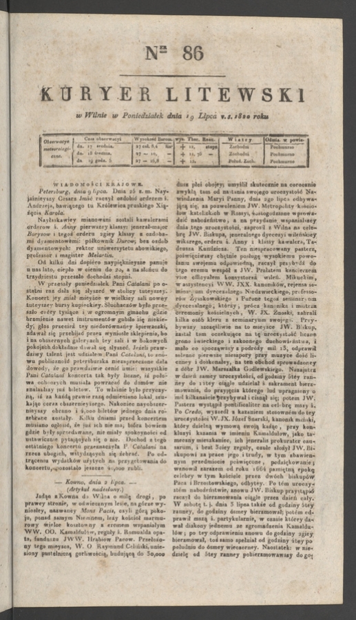 Kuryer Litewski. 1820, numer&nbsp;86