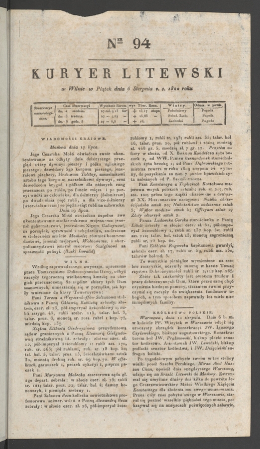 Kuryer Litewski. 1820, numer 94