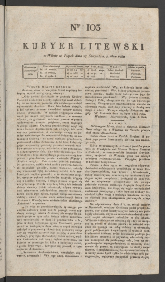 Kuryer Litewski. 1820, numer 103