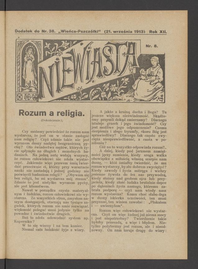 Niewiasta : dodatek do numeru 38 „Wieńca-Pszczółki”. Rok 13, 1913, numer 8