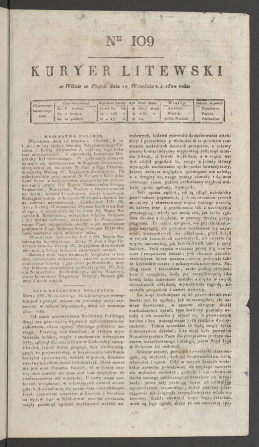 Kuryer Litewski. 1820, numer 109