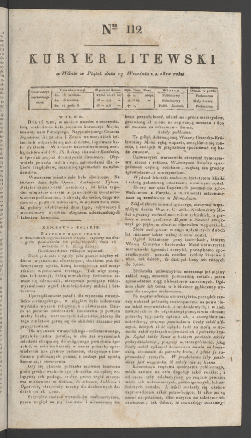 Kuryer Litewski. 1820, numer&nbsp;112