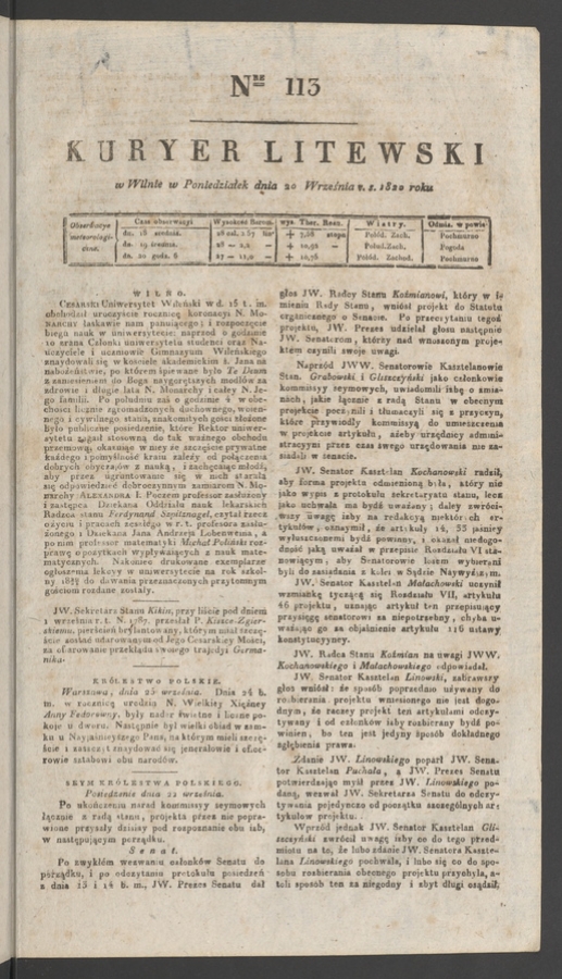 Kuryer Litewski. 1820, numer&nbsp;113