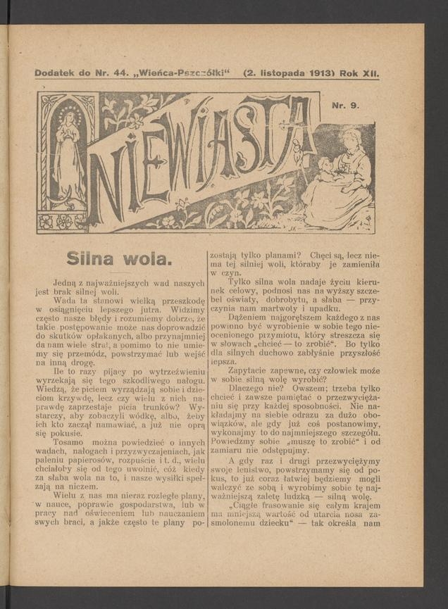 Niewiasta : dodatek do&nbsp;numeru&nbsp;44 &bdquo;Wieńca-Pszcz&oacute;łki&rdquo;. Rok&nbsp;13, 1913, numer&nbsp;9