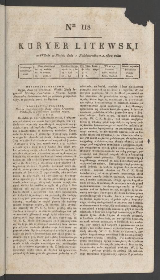 Kuryer Litewski. 1820, numer&nbsp;118