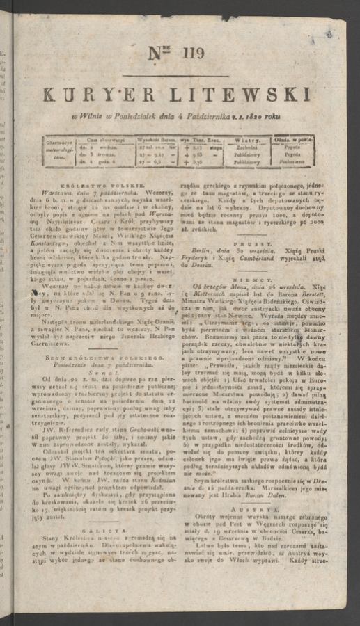 Kuryer Litewski. 1820, numer&nbsp;119