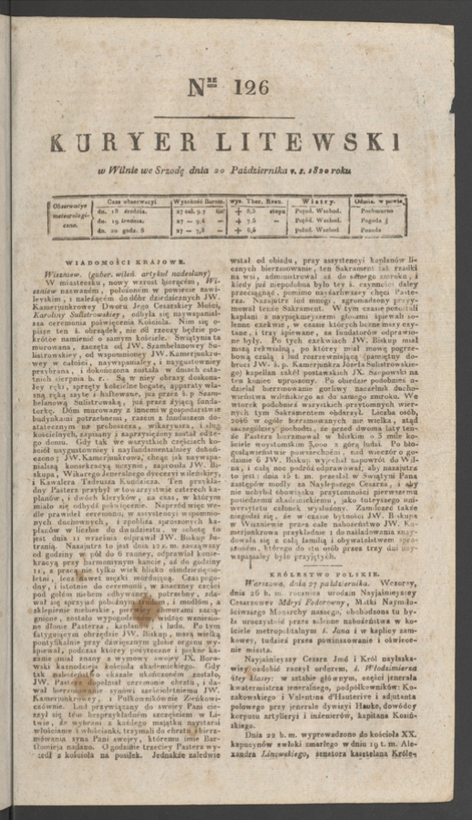 Kuryer Litewski. 1820, numer&nbsp;126