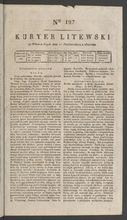 Kuryer Litewski. 1820, numer&nbsp;127