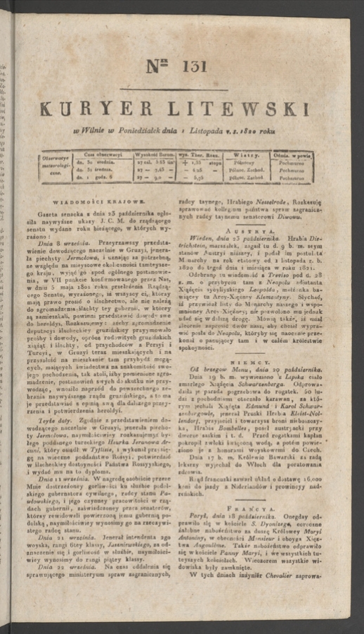 Kuryer Litewski. 1820, numer&nbsp;131