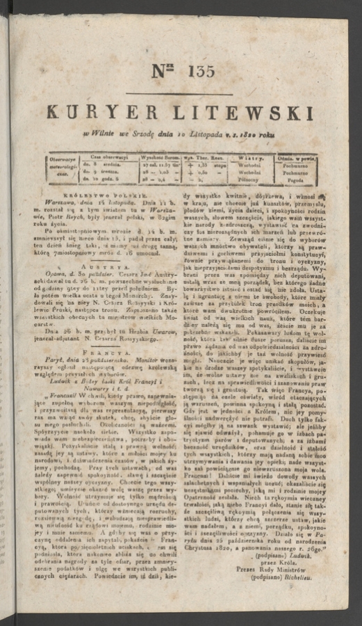 Kuryer Litewski. 1820, numer 135