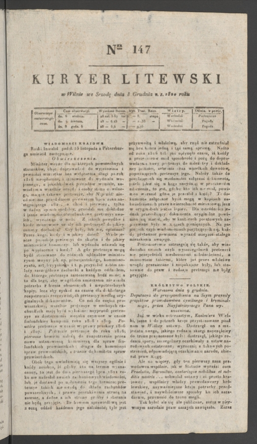 Kuryer Litewski. 1820, numer&nbsp;147