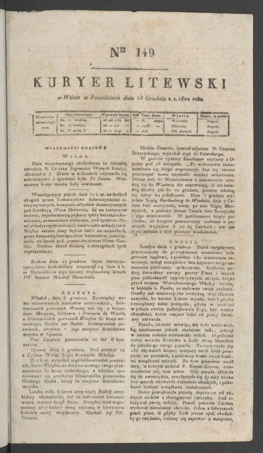 Kuryer Litewski. 1820, numer&nbsp;149