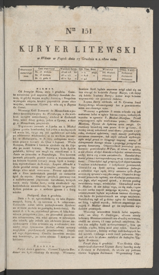 Kuryer Litewski. 1820, numer 151