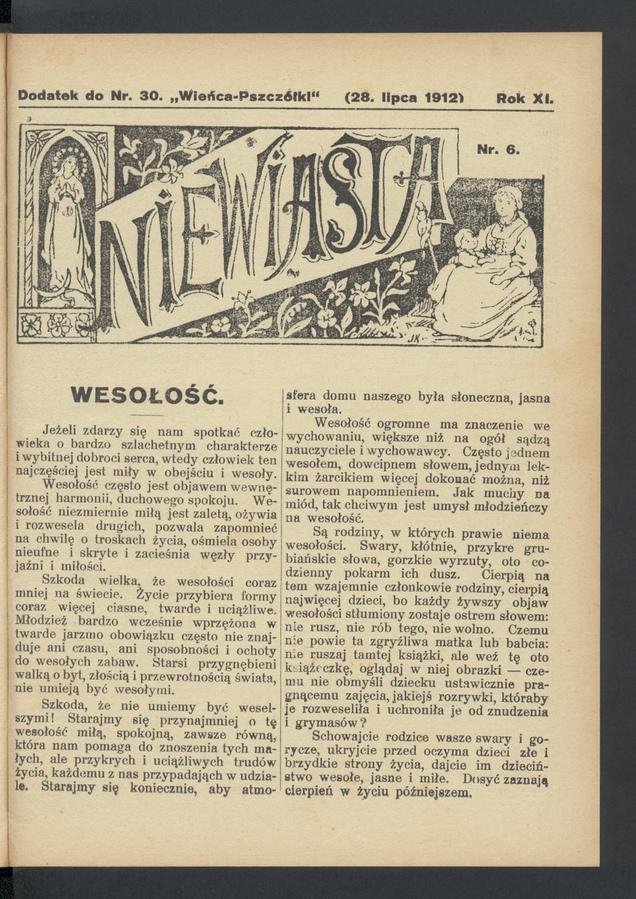 Niewiasta : dodatek do numeru 30 „Wieńca-Pszczółki”. Rok 12, 1912, numer 6