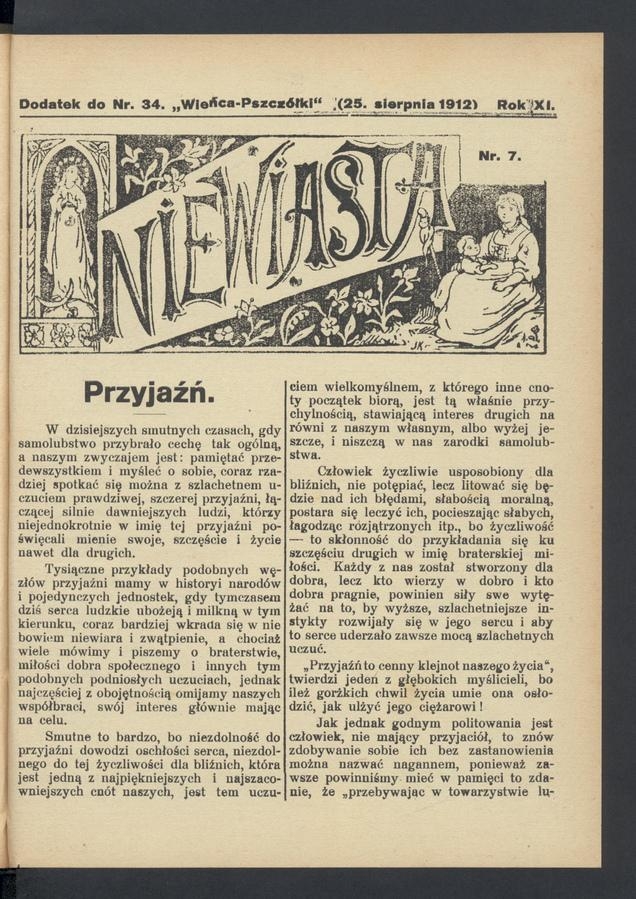 Niewiasta : dodatek do numeru 34 „Wieńca-Pszczółki”. Rok 12, 1912, numer 7
