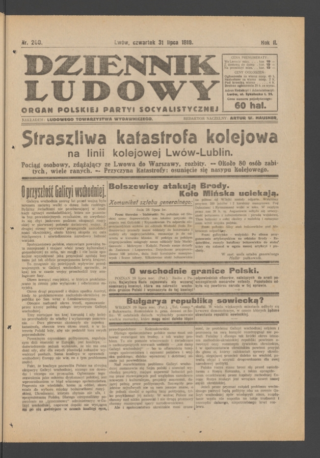 Dziennik Ludowy : organ Polskiej Partyi Socyalistycznej. Rok 2, 1919, numer 200