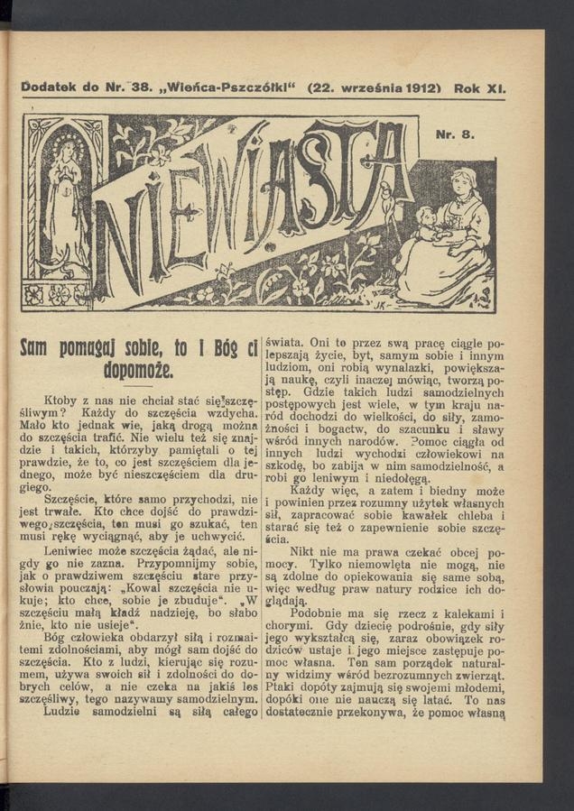 Niewiasta : dodatek do numeru 38 „Wieńca-Pszczółki”. Rok 12, 1912, numer 8