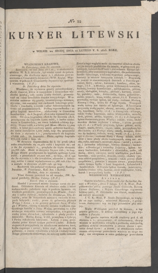 Kuryer Litewski. 1815, numer&nbsp;12