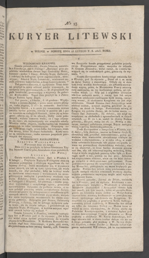 Kuryer Litewski. 1815, numer&nbsp;13