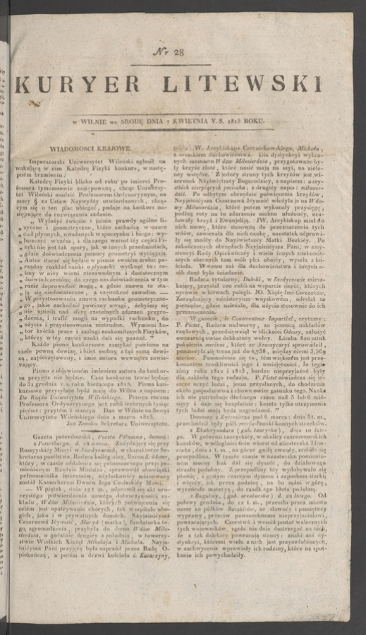 Kuryer Litewski. 1815, numer 28
