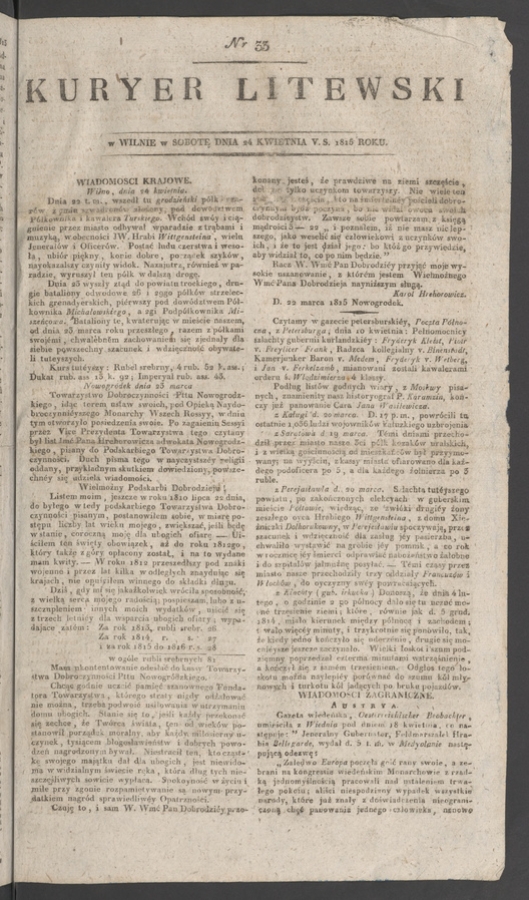 Kuryer Litewski. 1815, numer 33