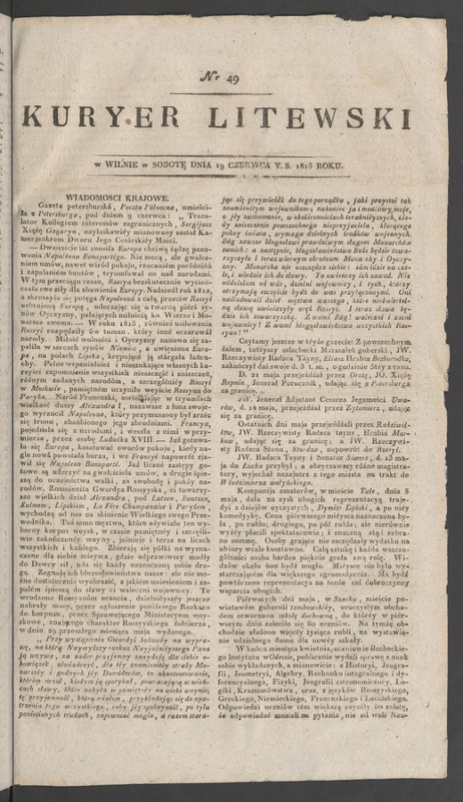 Kuryer Litewski. 1815, numer&nbsp;49