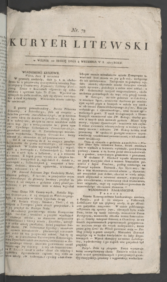 Kuryer Litewski. 1815, numer 72