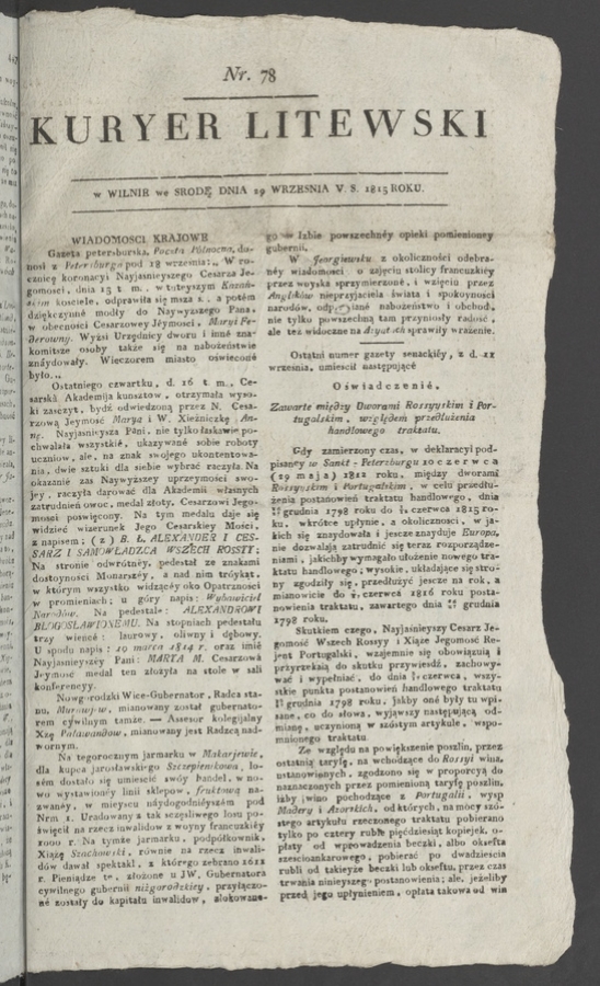 Kuryer Litewski. 1815, numer&nbsp;78