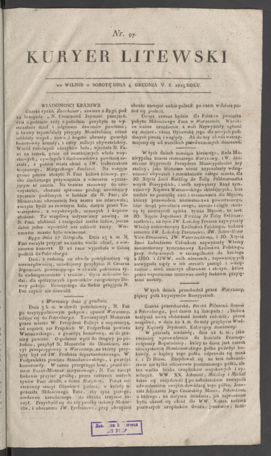 Kuryer Litewski. 1815, numer&nbsp;97