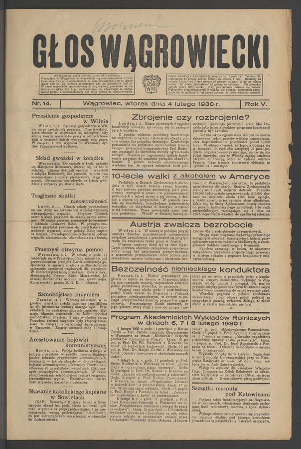 Głos Wągrowiecki. Rok 5, 1930, numer 14
