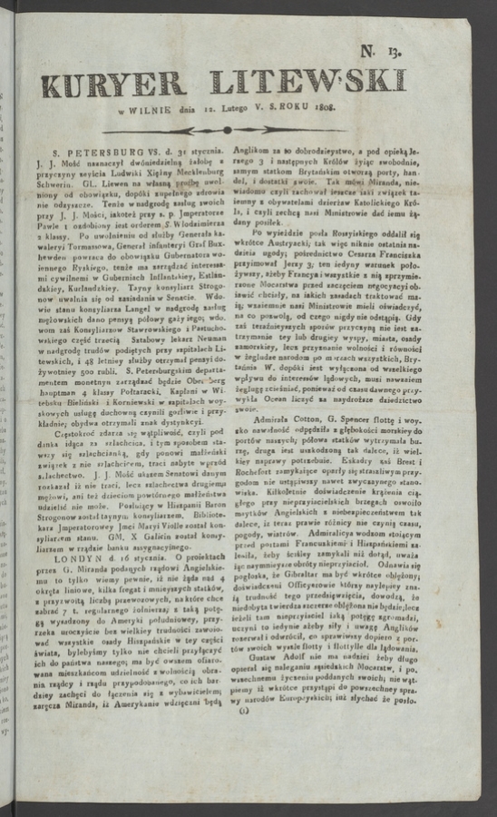 Kuryer Litewski. 1808, numero 13