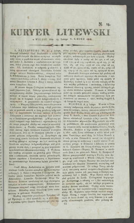 Kuryer Litewski. 1808, numero 14