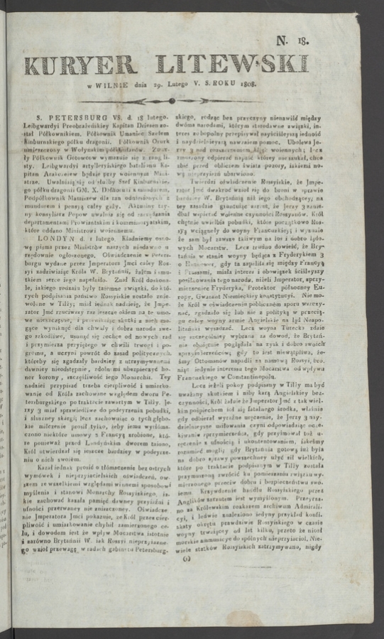 Kuryer Litewski. 1808, numero 18
