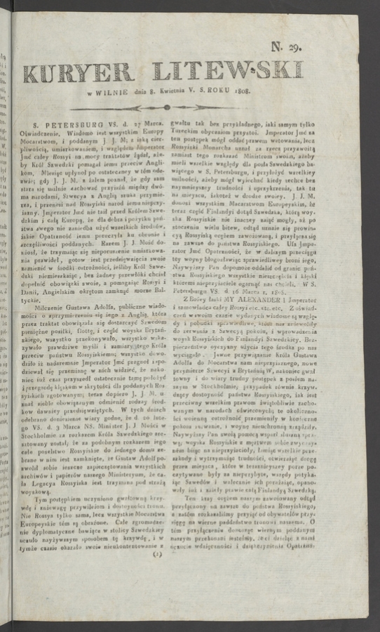 Kuryer Litewski. 1808, numero 29
