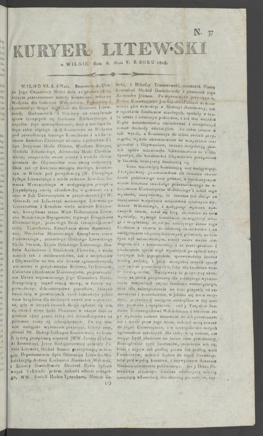 Kuryer Litewski. 1808, numero 37