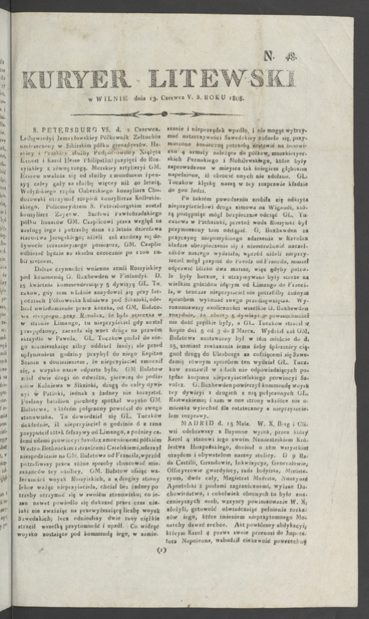 Kuryer Litewski. 1808, numero 48